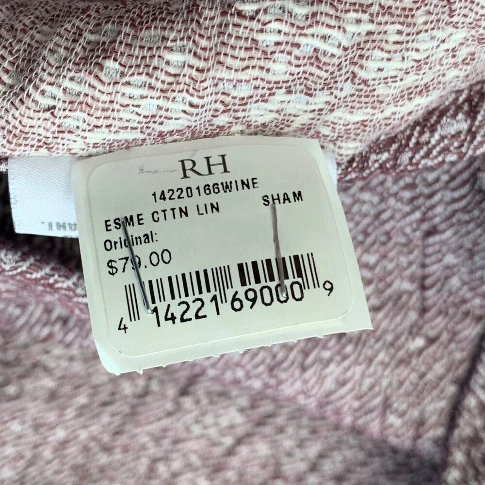 RH Esme Linen Cotton Weave Euro Sham Wine Luxury Bedding Restoration Hardware